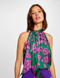 Blouse Sans Manches Imprimé Floral Violet Femme