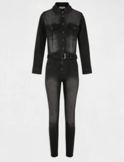 Combinaison Ajustée Ceinturée En Jean Gris Anthracite Femme -Tenue Legere Boutique combinaison ajustee ceinturee en jean gris anthracite femme vue3 32536300951500103