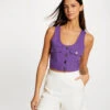 Crop Top Boutonné Sans Manches Violet Fonce Femme