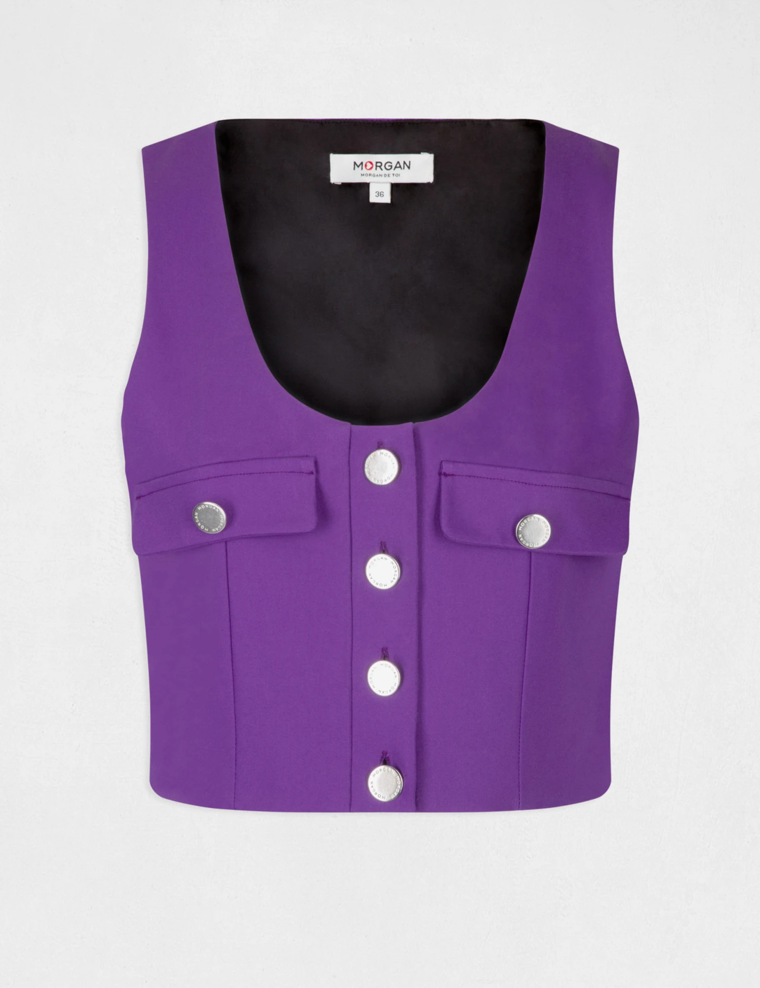 Crop Top Boutonné Sans Manches Violet Fonce Femme 6 Crop Top Boutonné Sans Manches Violet Fonce Femme – Image 4