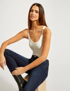 Débardeur Avec Bretelles à Ornements Ecru Femme