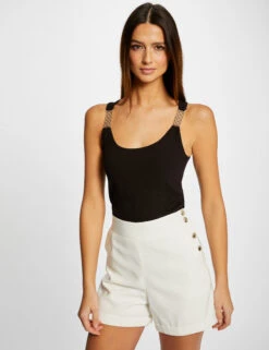 Débardeur Avec Bretelles à Ornements Noir Femme