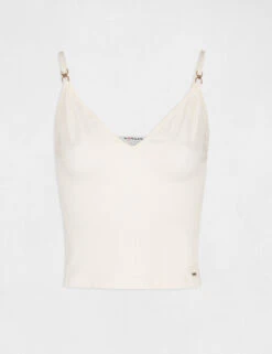 Débardeur Bretelles Fines à Col En V Ivoire Femme -Tenue Legere Boutique debardeur bretelles fines a col en v ivoire femme vue3 32536300885760203