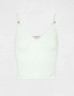 Débardeur Bretelles Fines à Col En V Vert Clair Femme -Tenue Legere Boutique debardeur bretelles fines a col en v vert clair femme vue3 32536300885760607