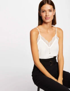 Débardeur Bretelles Fines Avec Boutons Ecru Femme