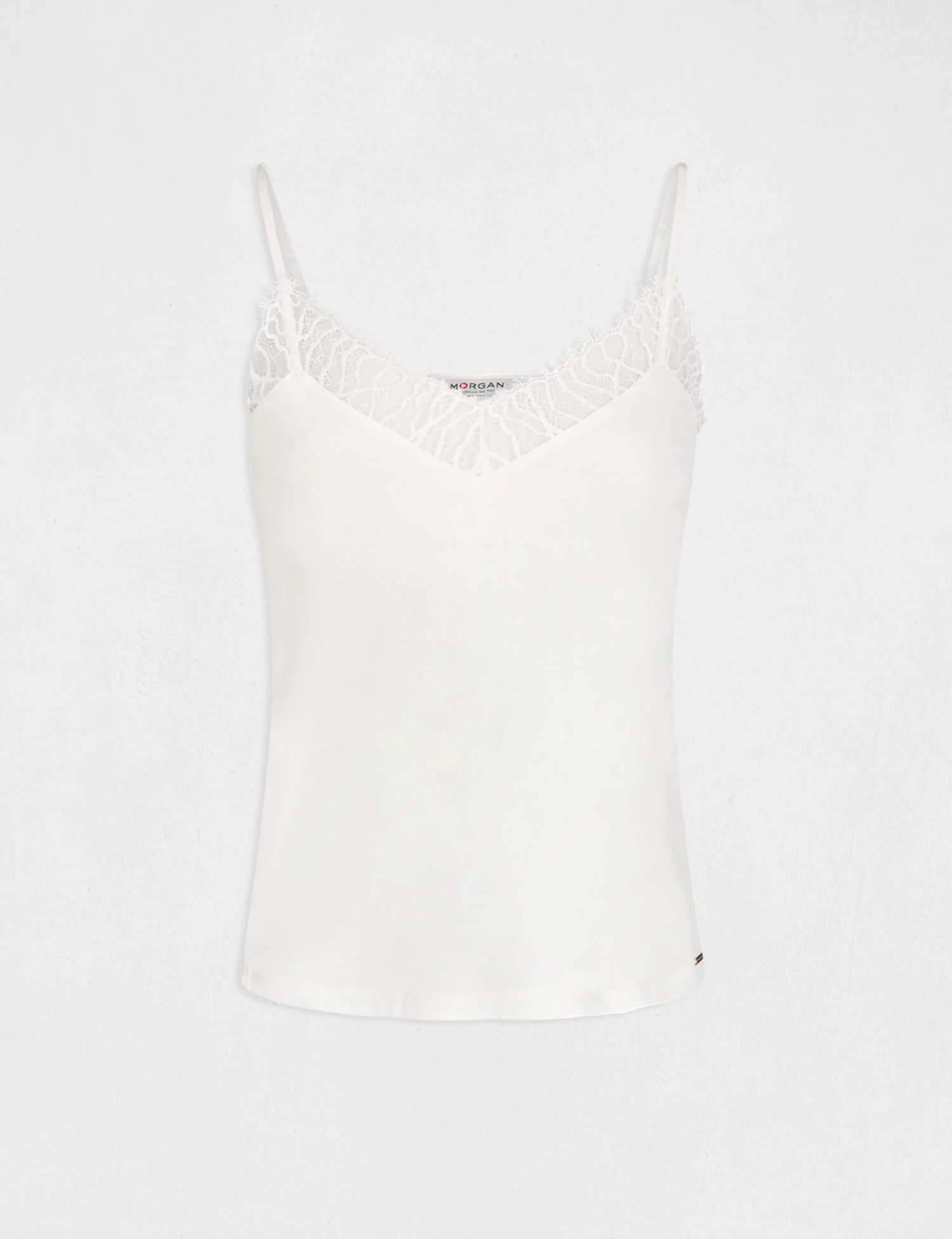 Débardeur Bretelles Fines Avec Dentelle Ecru Femme 6 Débardeur Bretelles Fines Avec Dentelle Ecru Femme – Image 4