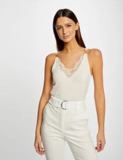 Débardeur Bretelles Fines Avec Dentelle Ivoire Femme