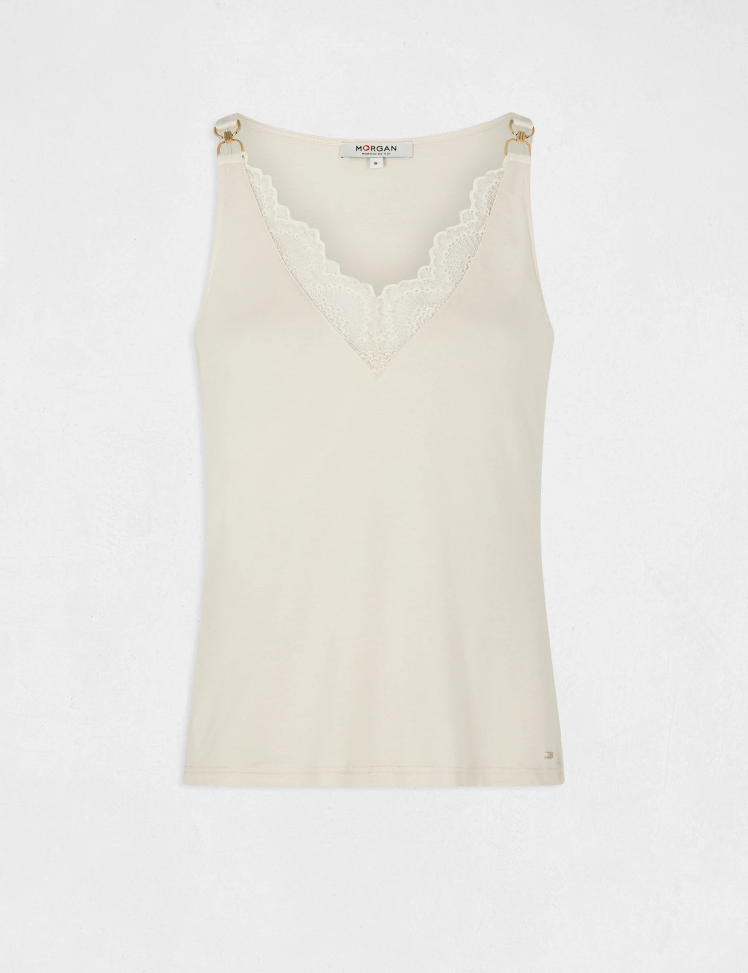 Débardeur Bretelles Fines Avec Dentelle Ivoire Femme 6 Débardeur Bretelles Fines Avec Dentelle Ivoire Femme – Image 4