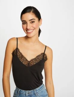 Débardeur Bretelles Fines Avec Dentelle Noir Femme