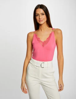 Débardeur Bretelles Fines Avec Dentelle Rose Femme