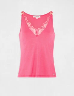 Débardeur Bretelles Fines Avec Dentelle Rose Femme -Tenue Legere Boutique debardeur bretelles fines avec dentelle rose femme vue3 32536300938490503