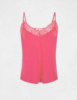 Débardeur Bretelles Fines Avec Dentelle Rose Moyen Femme -Tenue Legere Boutique debardeur bretelles fines avec dentelle rose moyen femme vue3 32536300885780514