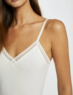 Débardeur Bretelles Fines Bande Dentelle Ecru Femme -Tenue Legere Boutique debardeur bretelles fines bande dentelle ecru femme vue4 32536300763600201