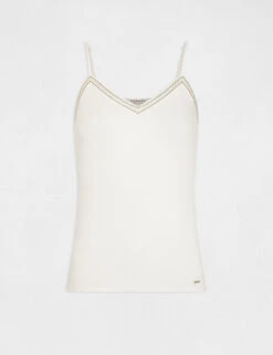 Débardeur Bretelles Fines Col En V Ecru Femme -Tenue Legere Boutique debardeur bretelles fines col en v ecru femme vue3 32536300938550201