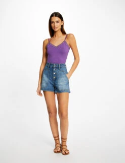 Débardeur Bretelles Fines Col En V Violet Fonce Femme -Tenue Legere Boutique debardeur bretelles fines col en v violet fonce femme vue5 32536300938550311