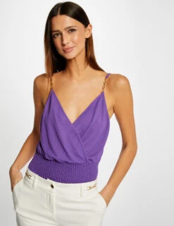 Débardeur Bretelles Fines Smocké Violet Fonce Femme