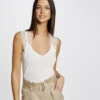 Débardeur Bretelles Larges à Dentelle Ecru Femme