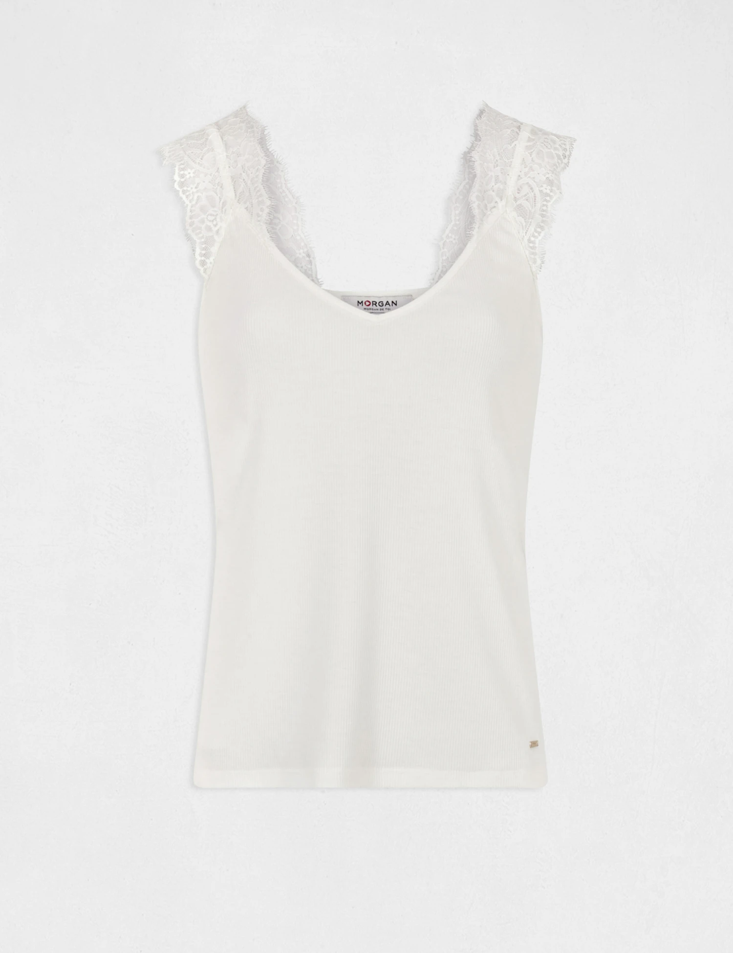 Débardeur Bretelles Larges à Dentelle Ecru Femme 6 Débardeur Bretelles Larges à Dentelle Ecru Femme – Image 4