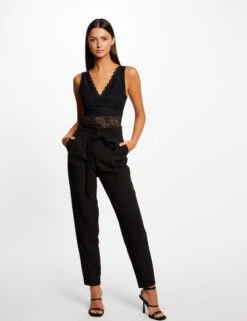 Débardeur Bretelles Larges à Dentelle Noir Femme