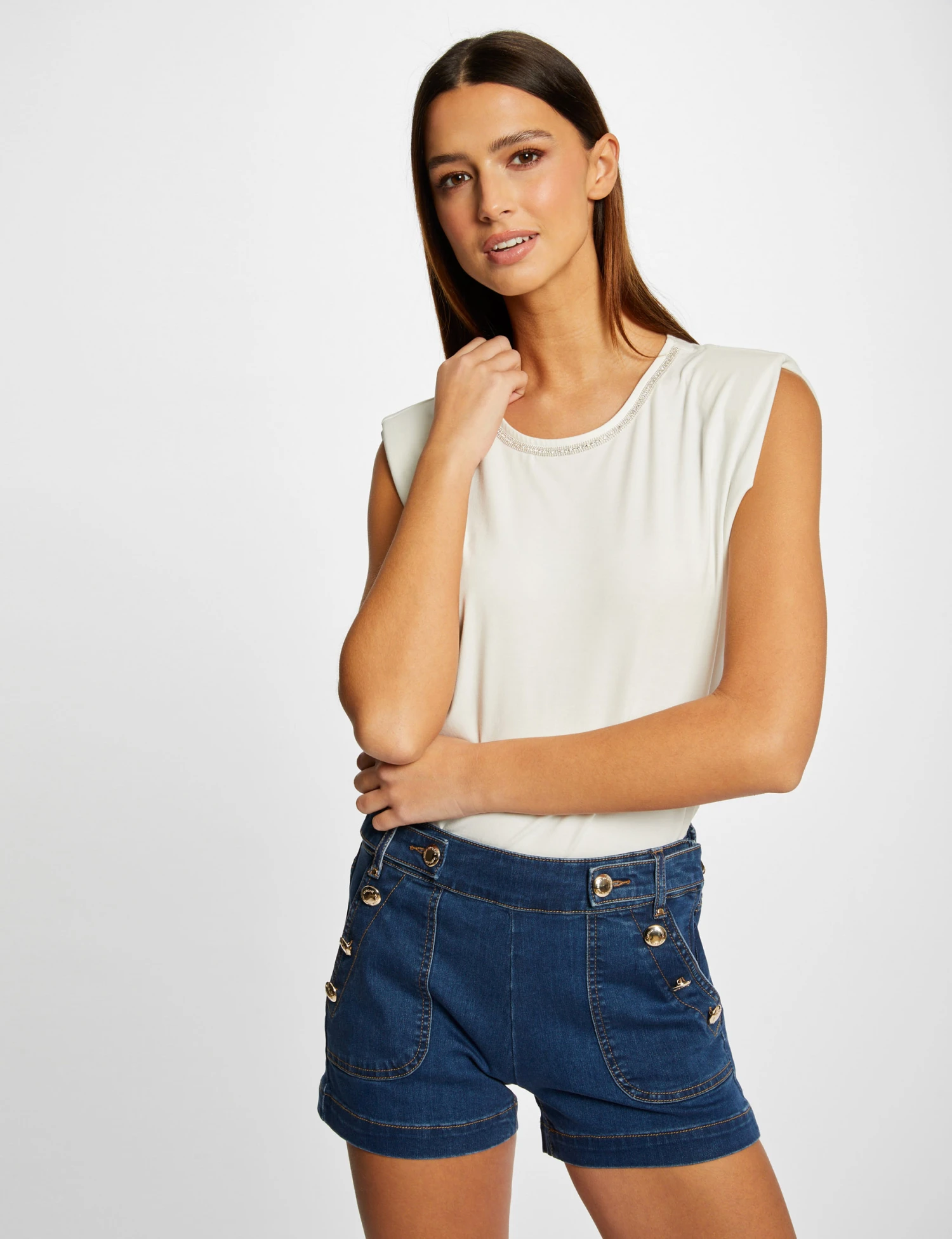 Débardeur Bretelles Larges à épaulettes Ecru Femme 3 Débardeur Bretelles Larges à épaulettes Ecru Femme