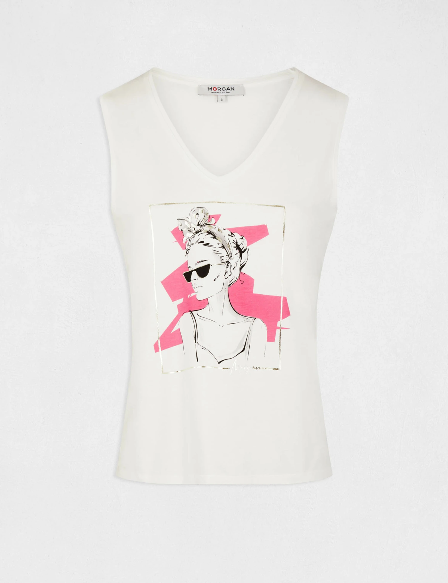 Débardeur Bretelles Larges à Inscription Ecru Femme 6 Débardeur Bretelles Larges à Inscription Ecru Femme – Image 4