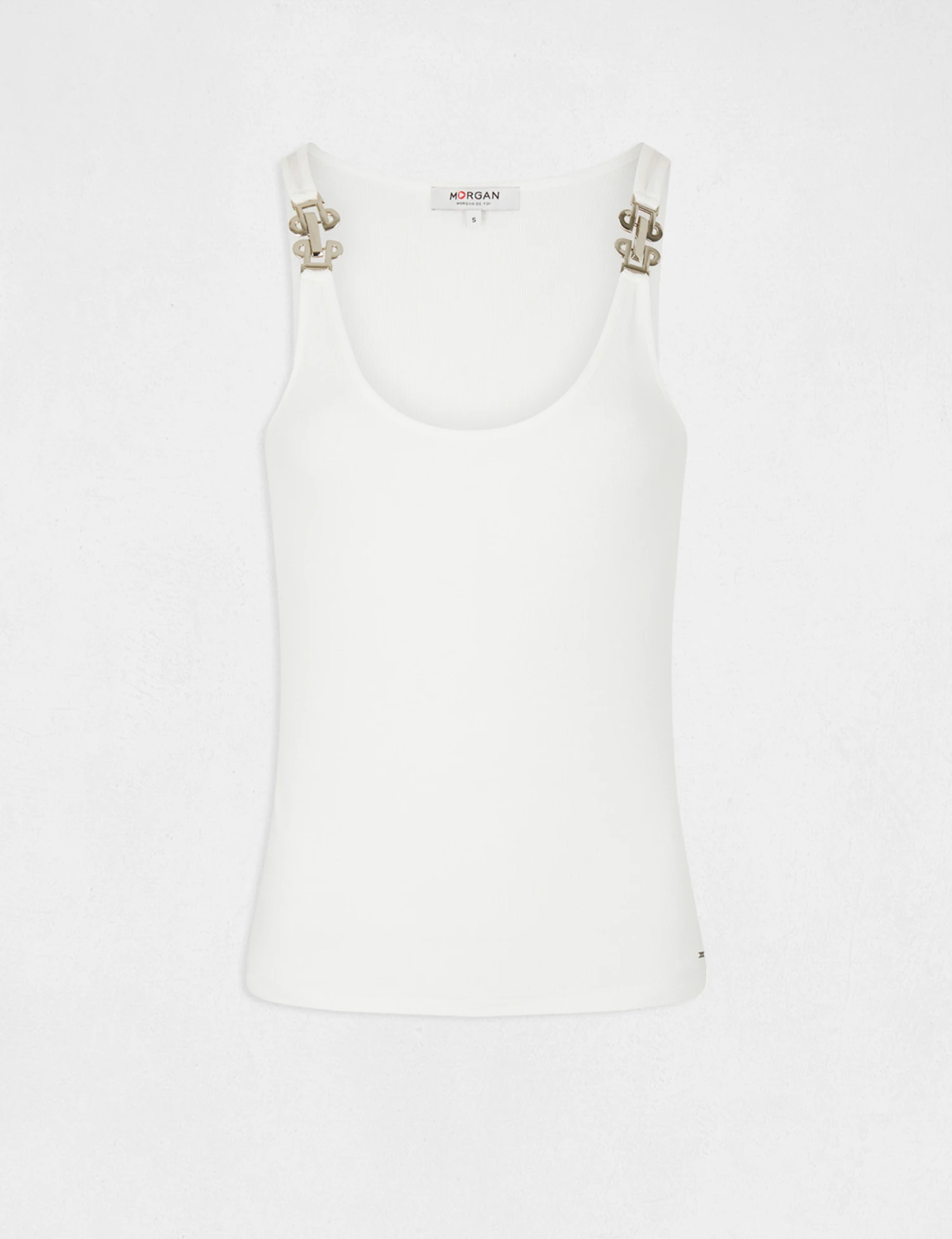 Débardeur Bretelles Larges à Ornements Ecru Femme 6 Débardeur Bretelles Larges à Ornements Ecru Femme – Image 4