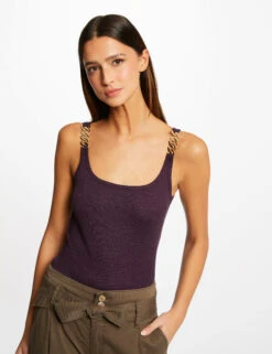 Débardeur Bretelles Larges Avec Chaînes Prune Femme