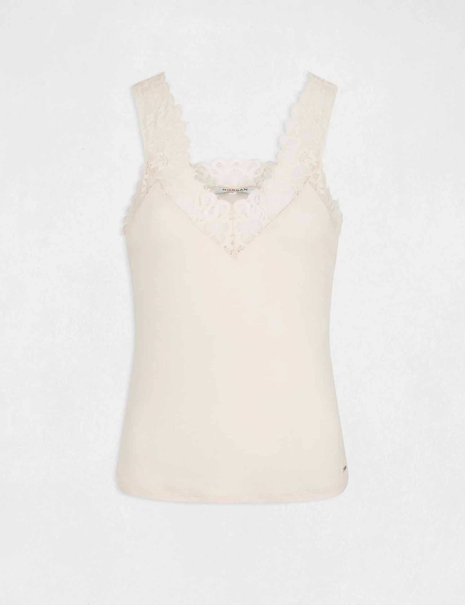 Débardeur Bretelles Larges Avec Dentelle Ivoire Femme 6 Débardeur Bretelles Larges Avec Dentelle Ivoire Femme – Image 4