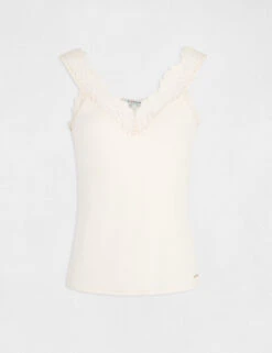 Débardeur Bretelles Larges Avec Dentelle Ivoire Femme -Tenue Legere Boutique debardeur bretelles larges avec dentelle ivoire femme vue3 32536300924090203