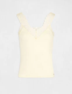 Débardeur Bretelles Larges Avec Dentelle Jaune Paille Femme -Tenue Legere Boutique debardeur bretelles larges avec dentelle jaune paille femme vue3 32536300883940402