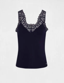 Débardeur Bretelles Larges Avec Dentelle Marine Femme -Tenue Legere Boutique debardeur bretelles larges avec dentelle marine femme vue3 32536300883940301