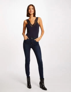 Débardeur Bretelles Larges Avec Dentelle Marine Femme -Tenue Legere Boutique debardeur bretelles larges avec dentelle marine femme vue5 32536300883940301