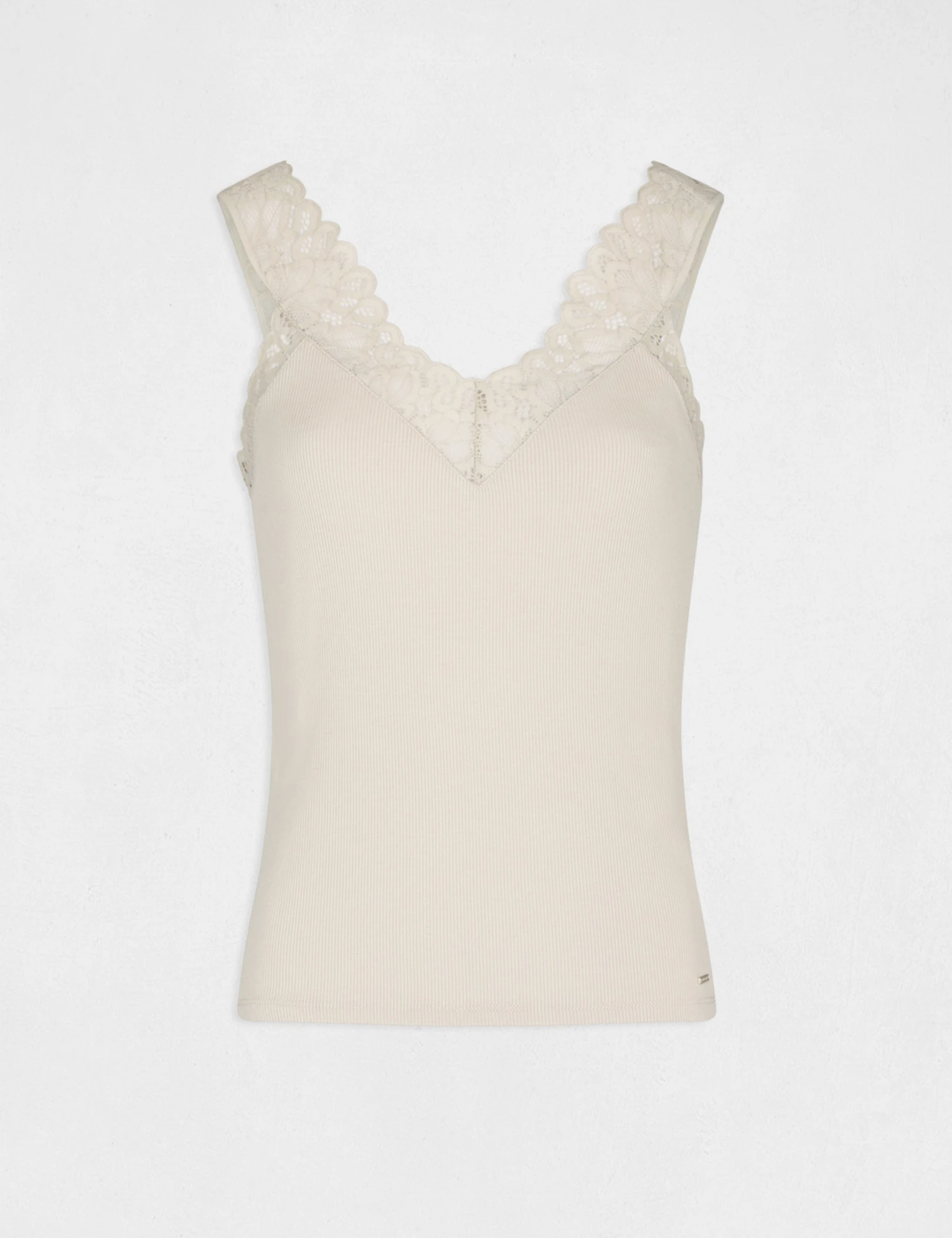 Débardeur Bretelles Larges Avec Dentelle Mastic Femme 6 Débardeur Bretelles Larges Avec Dentelle Mastic Femme – Image 4