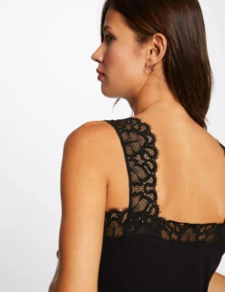 Débardeur Bretelles Larges Avec Dentelle Noir Femme -Tenue Legere Boutique debardeur bretelles larges avec dentelle noir femme vue4 32536300883940100