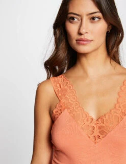 Débardeur Bretelles Larges Avec Dentelle Orange Femme 11 Débardeur Bretelles Larges Avec Dentelle Orange Femme -Tenue Legere Boutique debardeur bretelles larges avec dentelle orange femme vue4 32536300883940703