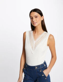 Débardeur Bretelles Larges Côtelé Ecru Femme