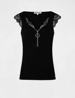 Débardeur Bretelles Larges Détail Zippé Noir Femme -Tenue Legere Boutique debardeur bretelles larges detail zippe noir femme vue3 32536300950660100