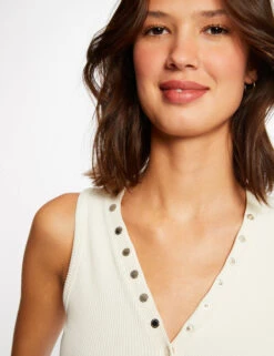 Débardeur Bretelles Larges Effet Côtelé Ivoire Femme -Tenue Legere Boutique debardeur bretelles larges effet cotele ivoire femme vue4 32536300894360203