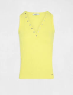 Débardeur Bretelles Larges Effet Côtelé Jaune Femme -Tenue Legere Boutique debardeur bretelles larges effet cotele jaune femme vue3 32536300894360400