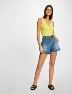 Débardeur Bretelles Larges Effet Côtelé Jaune Femme -Tenue Legere Boutique debardeur bretelles larges effet cotele jaune femme vue5 32536300894360400