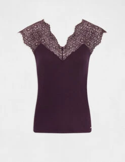 Débardeur Bretelles Larges En Dentelle Prune Femme -Tenue Legere Boutique debardeur bretelles larges en dentelle prune femme vue3 32536300823170505