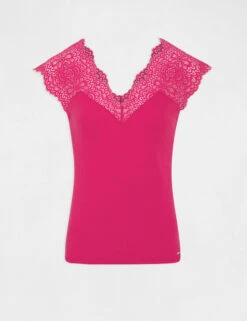 Débardeur Bretelles Larges En Dentelle Rose Fonce Femme -Tenue Legere Boutique debardeur bretelles larges en dentelle rose fonce femme vue3 32536300823170515