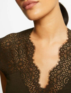 Débardeur Bretelles Larges En Dentelle Vert Kaki Femme -Tenue Legere Boutique debardeur bretelles larges en dentelle vert kaki femme vue4 32536300823170716