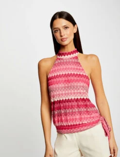 Débardeur Encolure Américaine Crochet Rose Femme