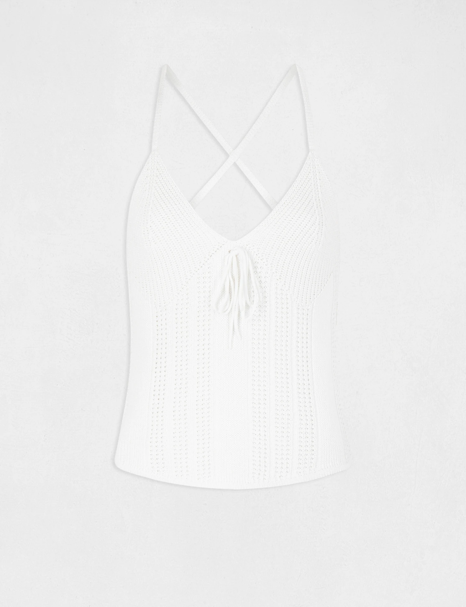 Débardeur Pull à Bretelles Croisées Ecru Femme 6 Débardeur Pull à Bretelles Croisées Ecru Femme – Image 4