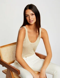 Débardeur Pull Avec Bretelles Beige Femme