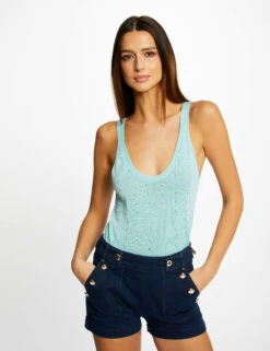 Débardeur Pull Avec Bretelles Bleu Clair Femme