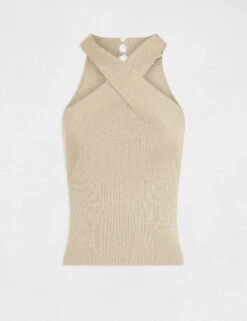 Débardeur Pull Bretelles Croisées Au Col Beige Clair Femme -Tenue Legere Boutique debardeur pull bretelles croisees au col beige clair femme vue3 32536300953700209