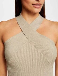 Débardeur Pull Bretelles Croisées Au Col Beige Clair Femme -Tenue Legere Boutique debardeur pull bretelles croisees au col beige clair femme vue4 32536300953700209