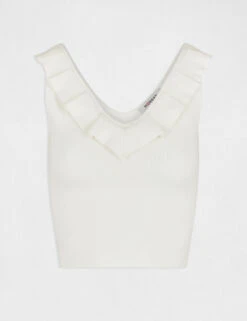 Débardeur Pull Col à Volants Ecru Femme -Tenue Legere Boutique debardeur pull col a volants ecru femme vue3 32536300942720201